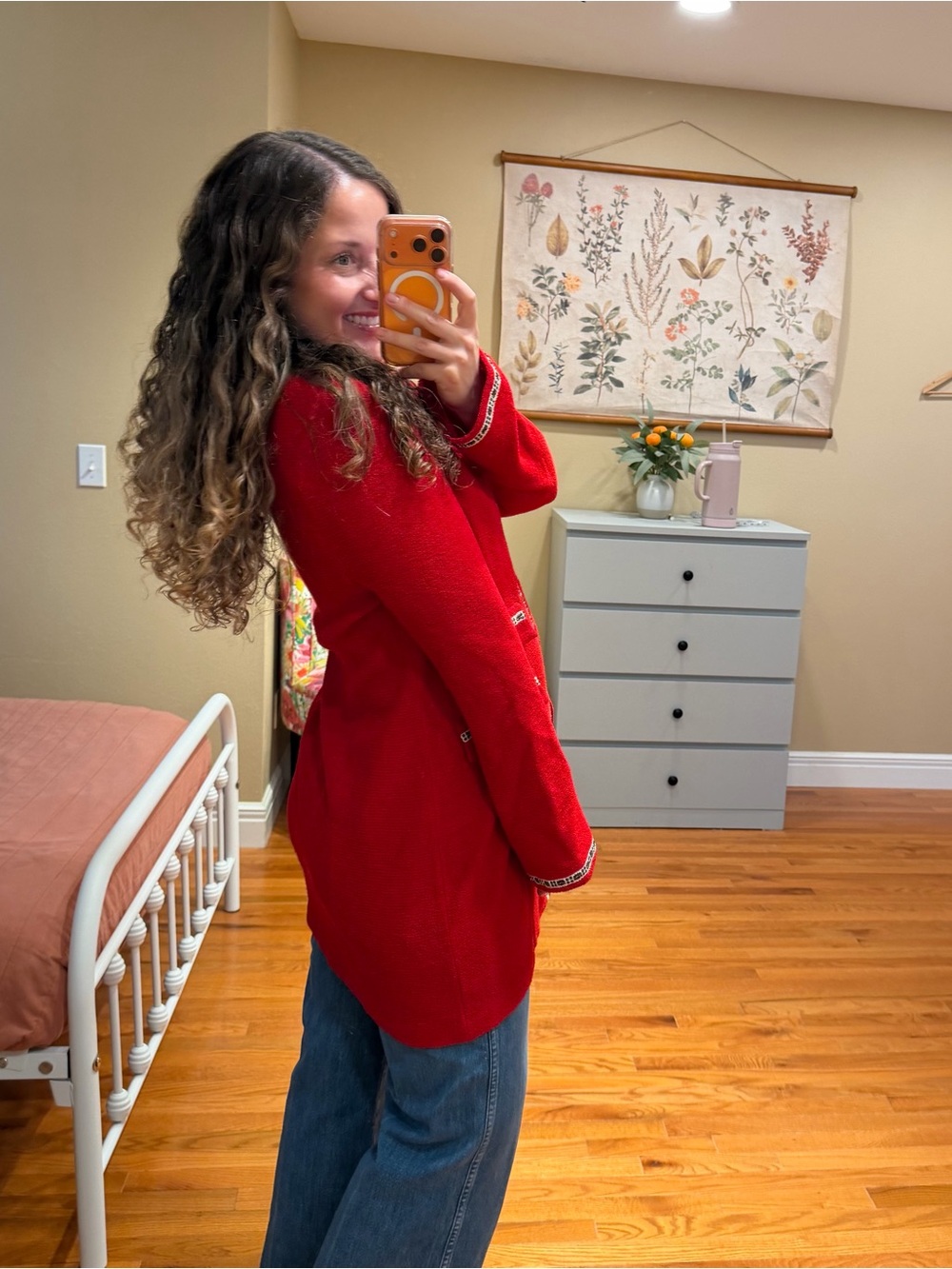 St. John Vintage Red Knit Long Blazer with Contrast Trim 12 - Picture 2 of 16